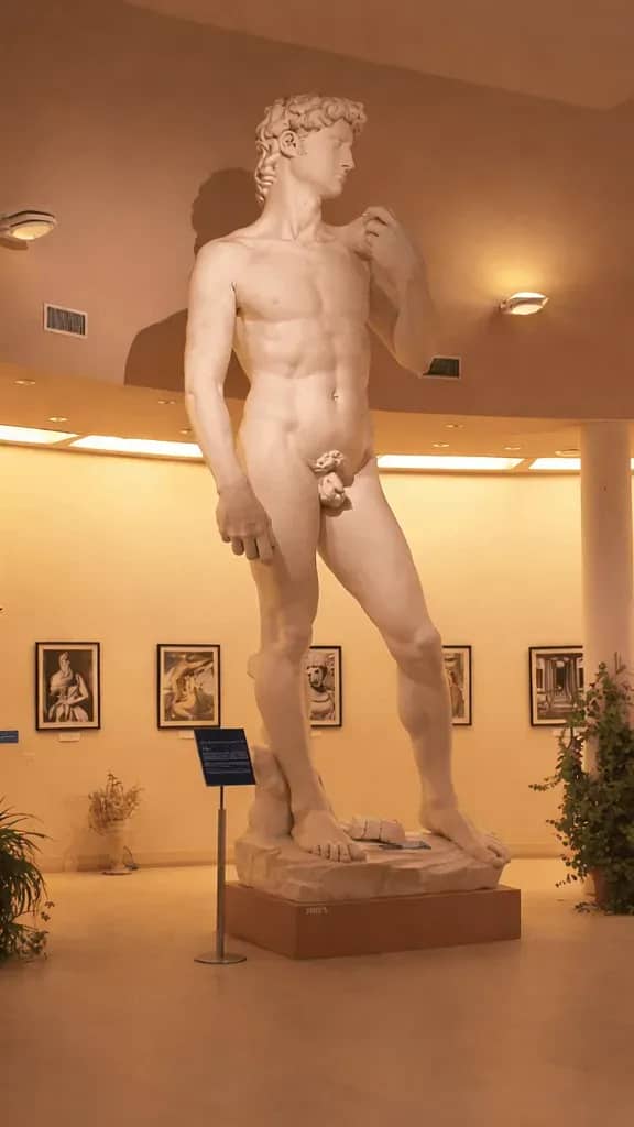 Interior de la Galería de arte del Teleférico Cerro Otto donde se aprecian sus 3 esculturas, El David, La Piedad y El Moisés