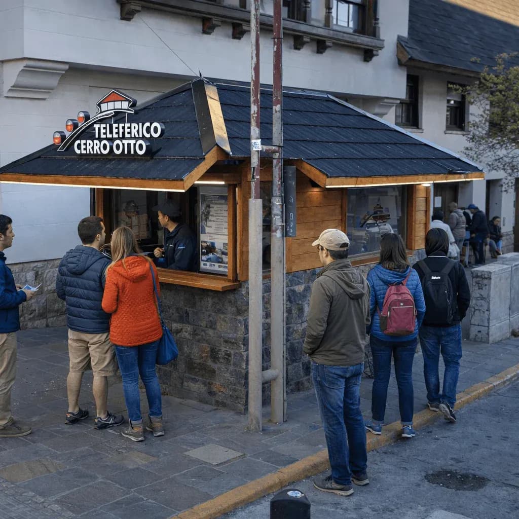 Cabaña de atención al cliente de Teleferico Cerro Otto ubicada en la esquina de Calle Mitre y Calle Villegas.